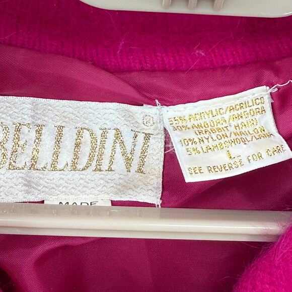 Belldini Vintage Sweater Jacket Lined Hot Pink Sparkle Beads Angora Size Large - Picture 7 of 7